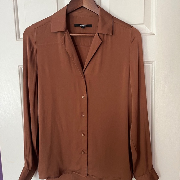 Quince Silk Notch Collar Blouse Button Down Copper - Picture 1 of 3